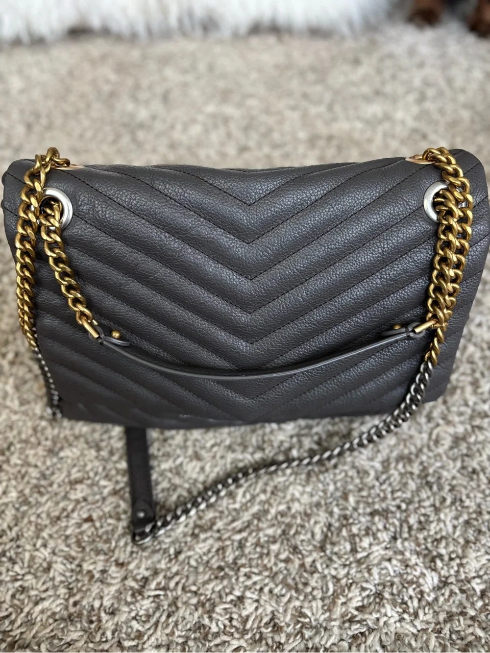 Rebecca Minkoff  pebbled  quilted leather Eddie flap chain  gold silver MINT